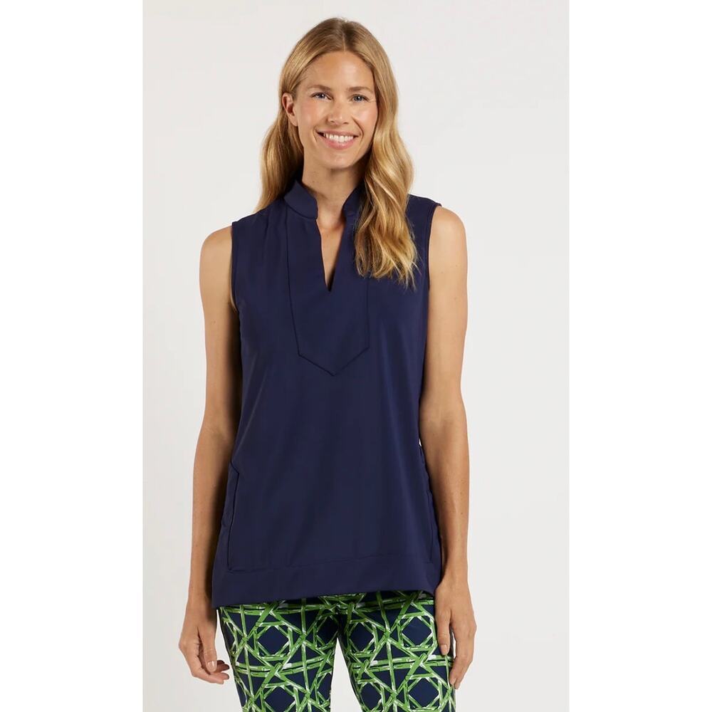 Jude Connally Keira Navy Sleeveless Top Travel Knit NWT Size S